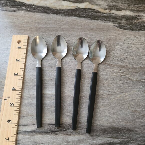 Set of 4 Stainless Steel Teaspoons – Black Handle Flatware – 6.5” Modern... - Picture 3 of 3